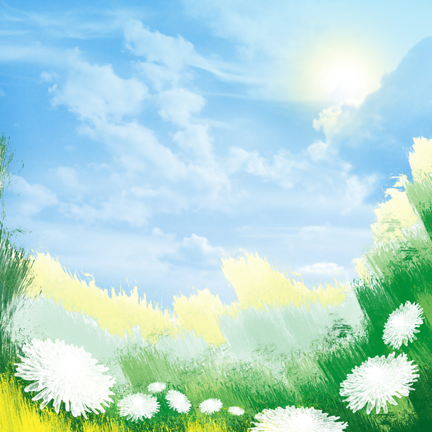 slunečno na louce s květinami - Fotografie, Obrázek
