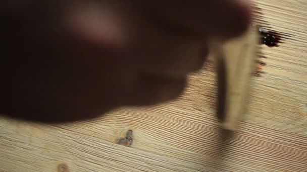 Malowanie drewna pędzlem w kolorze brązowym - Materiał filmowy, wideo