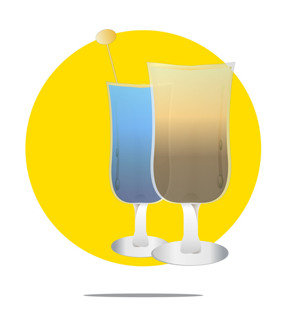 Illustration of two cocktails with yellow circle background - Vector, Image