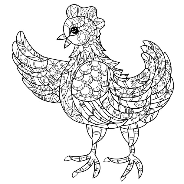 Hen. Hand drawn decorative farm animal - Vektor, obrázek
