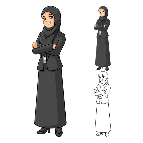 Muslim Businesswoman Wearing Black Veil or Scarf with Folded Hands - Vector, Image