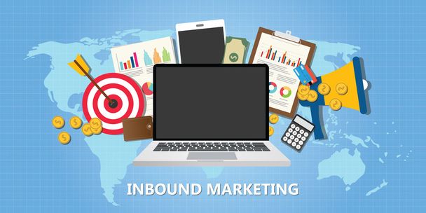 Inbound-Marketingkonzept mit Graphendaten-Zielen - Vektor, Bild