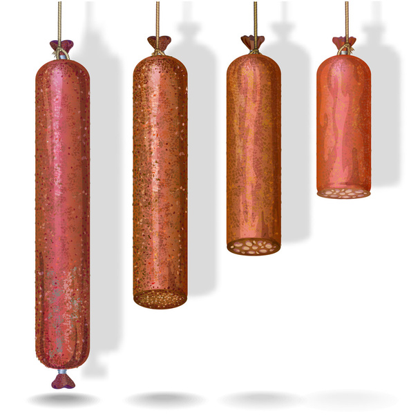 delicious sausages and salami - Vector, Image