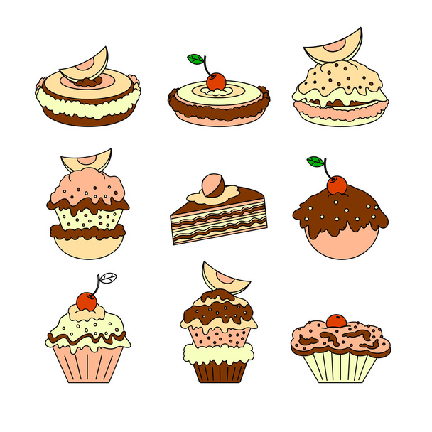 conjunto de diferentes tipos de bolos
 - Vetor, Imagem