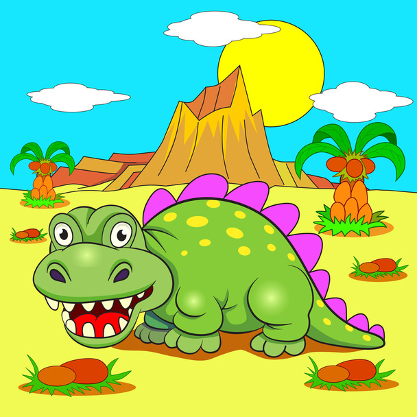 Dinosaurio divertido en el paisaje prehistórico
 - Vector, imagen