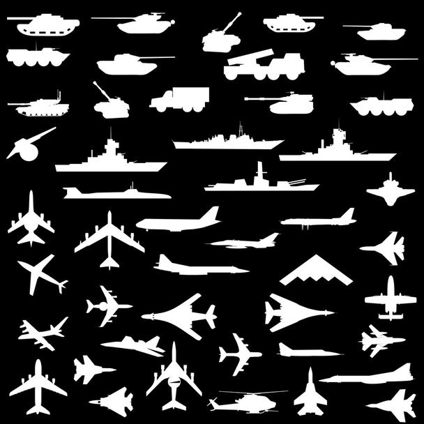  Flugzeuge, gepanzerte Schiffe und Geschütze. - Foto, Bild