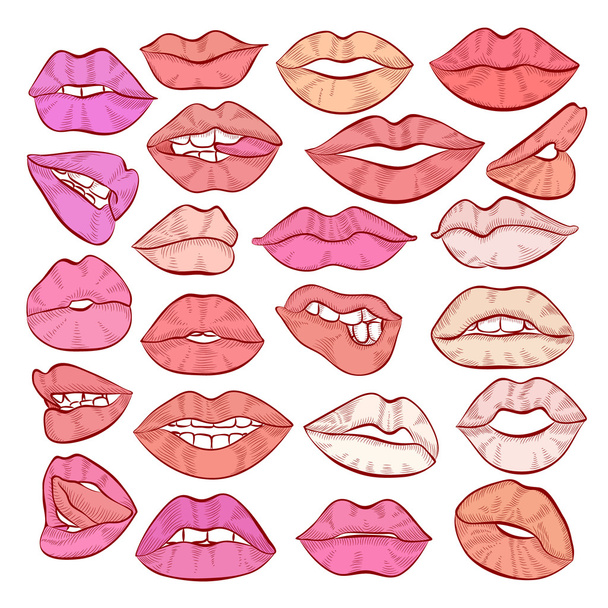 σύνολο γυναικεία χείλη - Διάνυσμα, εικόνα
