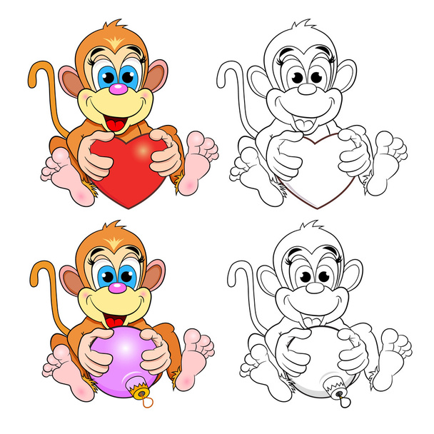 Komik maymunlar eklemeleri ile - Vektör, Görsel