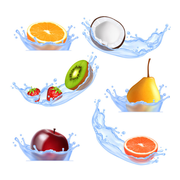 Frutas en agua salpicada
 - Vector, imagen