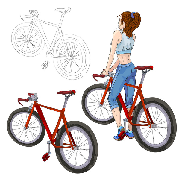 giovane ragazza e biciclette
 - Vettoriali, immagini