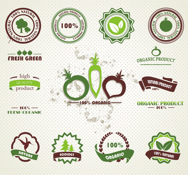 Set of organic and farm fresh food badges and labels - Vector, Image