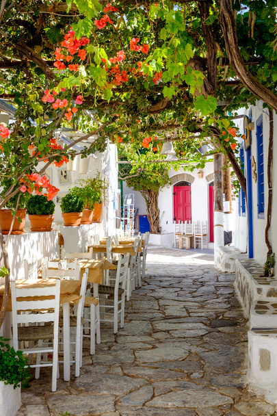 Piękne śródziemnomorskie ulicy kolorowy, Amorgós, Grecja - Zdjęcie, obraz