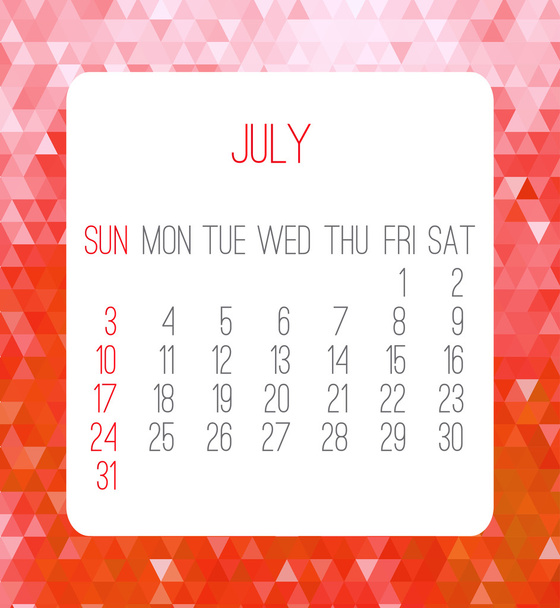 July 2016 monthly calendar - Vektor, obrázek