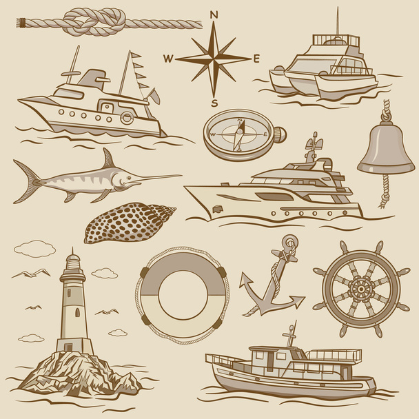 set of retro maritime elements - Vector, Image