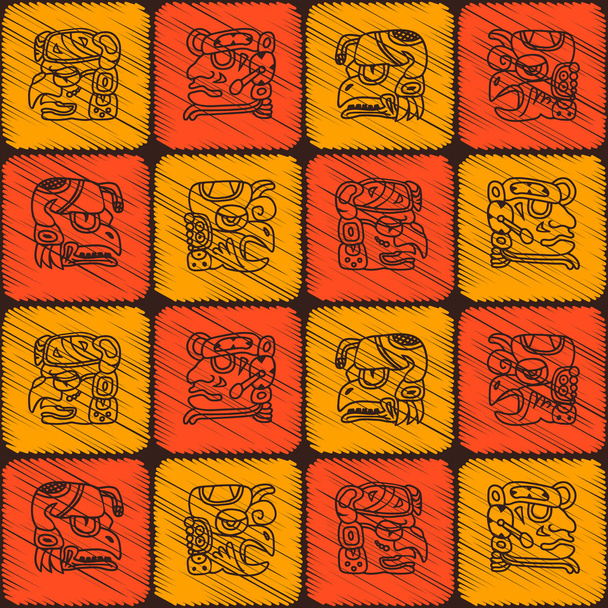 Padrão sem costura com glifos dos nomes de calendário dos períodos maias
 - Vetor, Imagem