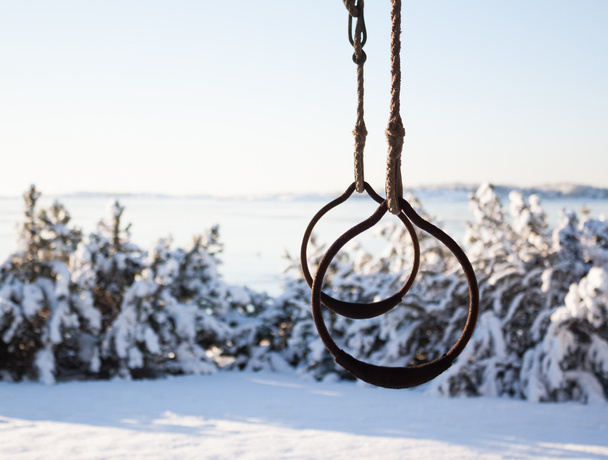 Ginástica Anéis ao ar livre no inverno
 - Foto, Imagem