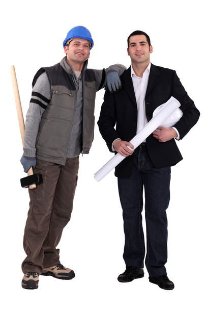 Craftsman and businessman posing together - Foto, imagen