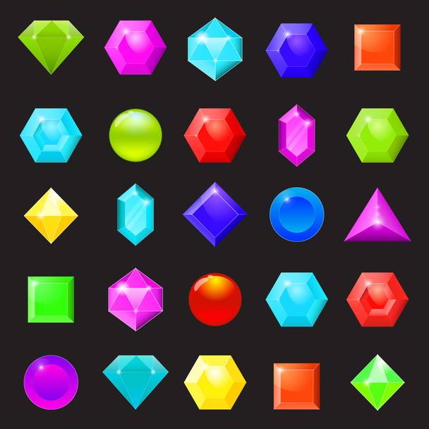 Set of colorful icons of gemstones, diamonds and crystals. Vecto - Вектор,изображение
