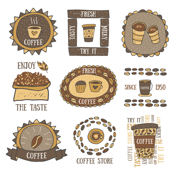 Niedliche handgezeichnete Doodle Kaffee Banner - Vektor, Bild