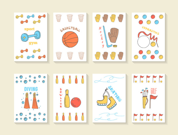 Hand drawn doodle sport games cards - Vector, Image