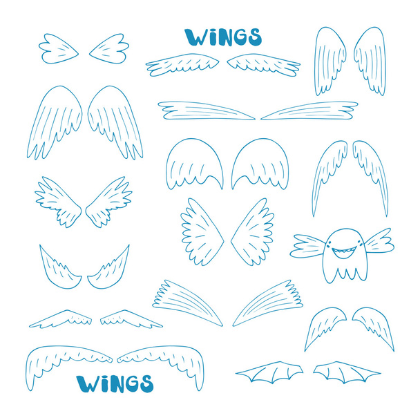 Ručně kreslenou doodle křídla kolekce - Vektor, obrázek