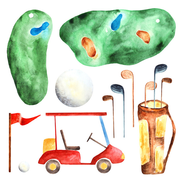Aquarela objetos de golfe coleção
 - Foto, Imagem