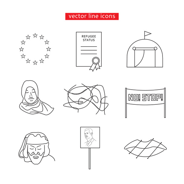 Набор векторных икон мигранты, беженцы из Сирии в Европе
 - Вектор,изображение
