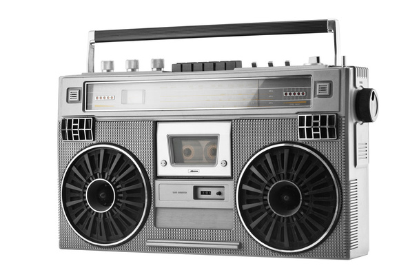 Silver old-school  ghetto blaster or boombox isolated on a white - Photo, Image