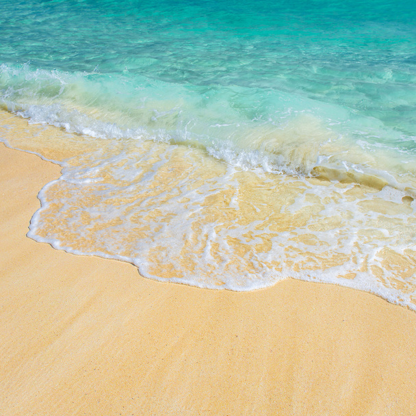 Trooppisen meren pehmeä aalto hiekkarannalla
 - Valokuva, kuva