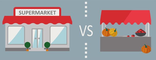 Szupermarket vs farm piac - Vektor, kép