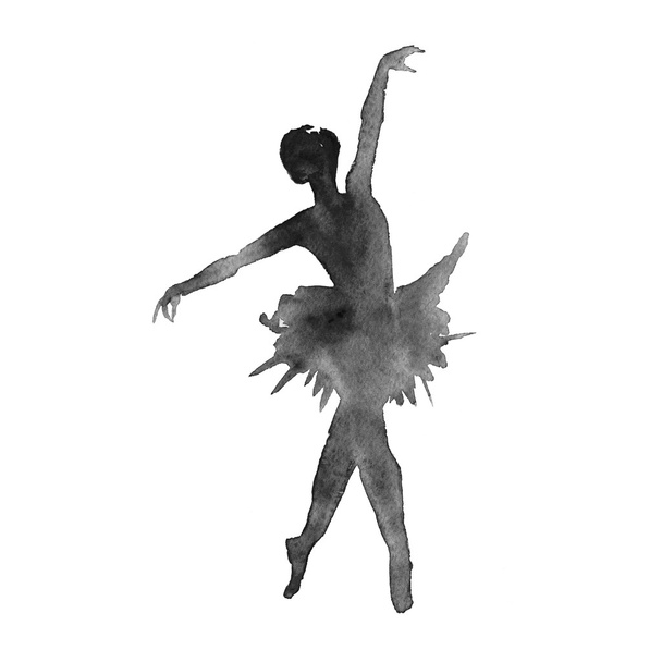 balerina. fekete-fehér változata, elszigetelt. Akvarell - Fotó, kép