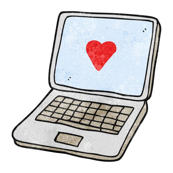 Texturierter Cartoon-Laptop mit Herz-Symbol auf dem Bildschirm - Vektor, Bild