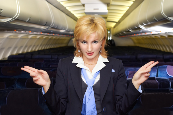 Stewardess gestikuliert - Foto, Bild