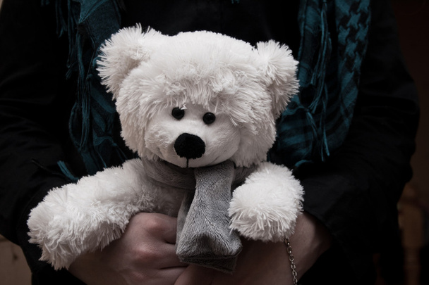 Teddy bear in handen van een meisje - Foto, afbeelding