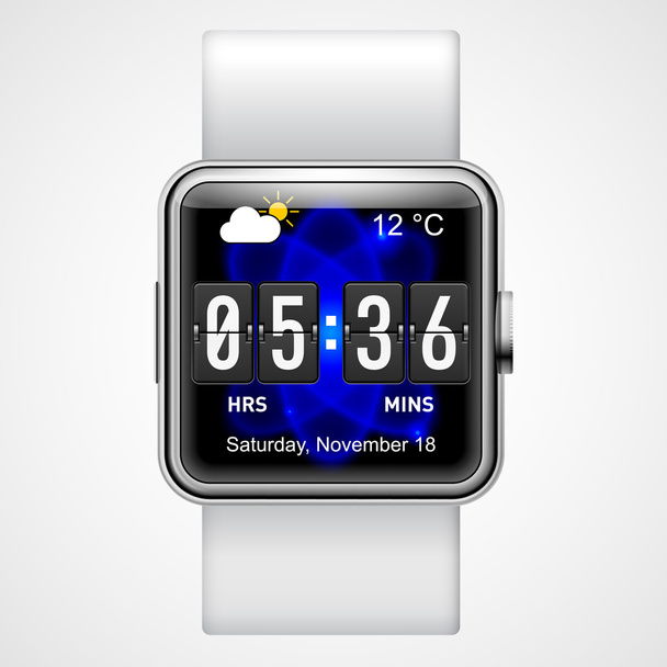 Smart digital wrist watch with square screen on white background - Vector, Imagen
