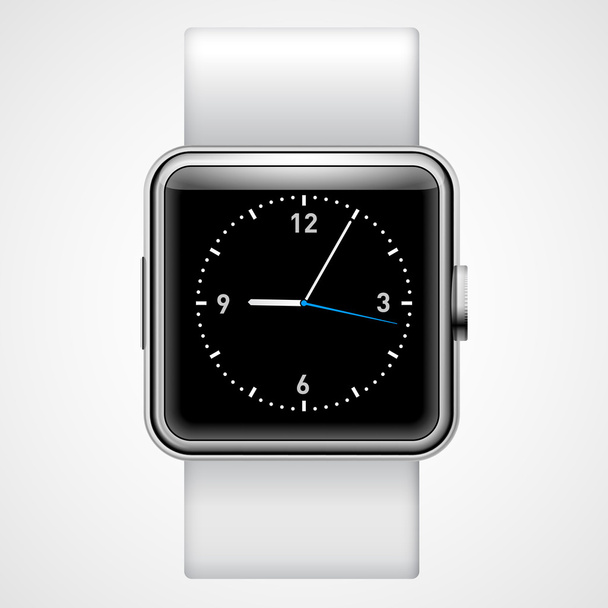 intelligente analoge Armbanduhr mit schwarzem quadratischen Bildschirm auf weißem Hintergrund - Vektor, Bild