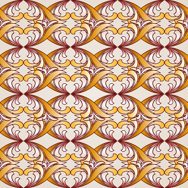 Saturated ornate seamless abstract floral pattern in shades of golden - Vector, Image