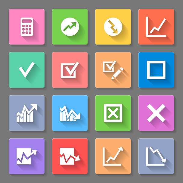 Set of flat square icons with diagrams on the gray background - Vektor, Bild