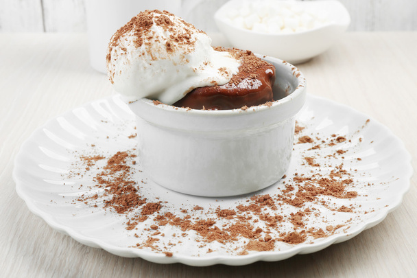 Chocolate lava cake with ice-cream on the table - Foto, Imagen