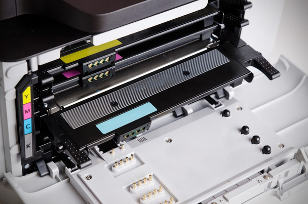 Close up of color laser printer toners cartridges  - Foto, Imagem
