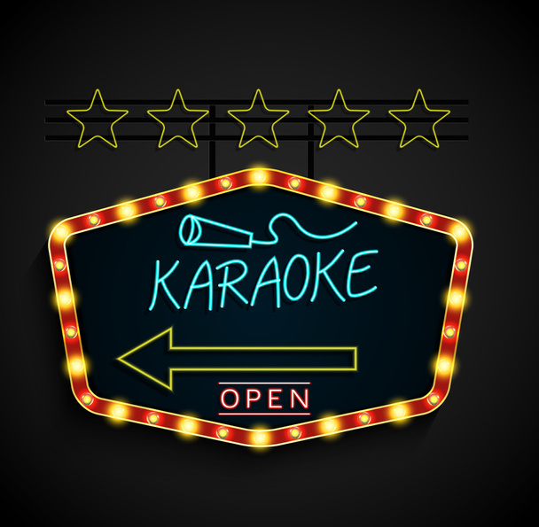 Letrero de luz retro brillante karaoke sobre fondo negro
 - Vector, imagen