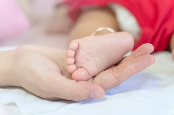 Baby feet on the mothers hand - 写真・画像