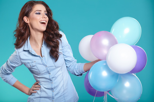 brunette woman with balloons - Photo, Image