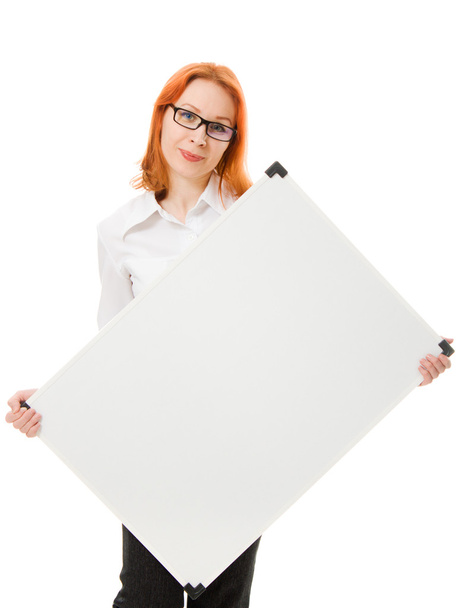 Young businesswoman showing blank signboard. - Foto, Imagen