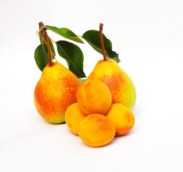 Abricot et poire frais isolés sur fond blanc
. - Photo, image