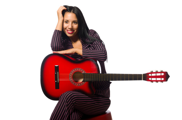 Woman guitar player isolated on white - Foto, Imagem