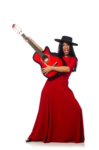 Woman playing guitar isolated on white - Fotoğraf, Görsel