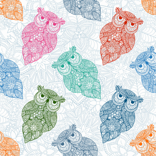 Vector illustration of ornamental owl. Bird illustrated in tribal. - Vetor, Imagem