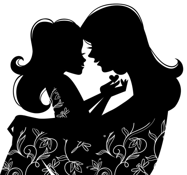 Beautiful mother silhouette with her daughter - Vector, Image