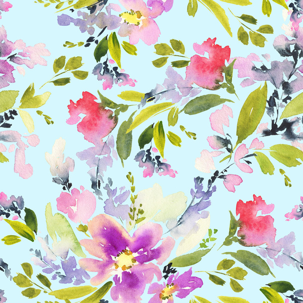 Seamless pattern with flowers watercolor. - Foto, Imagen